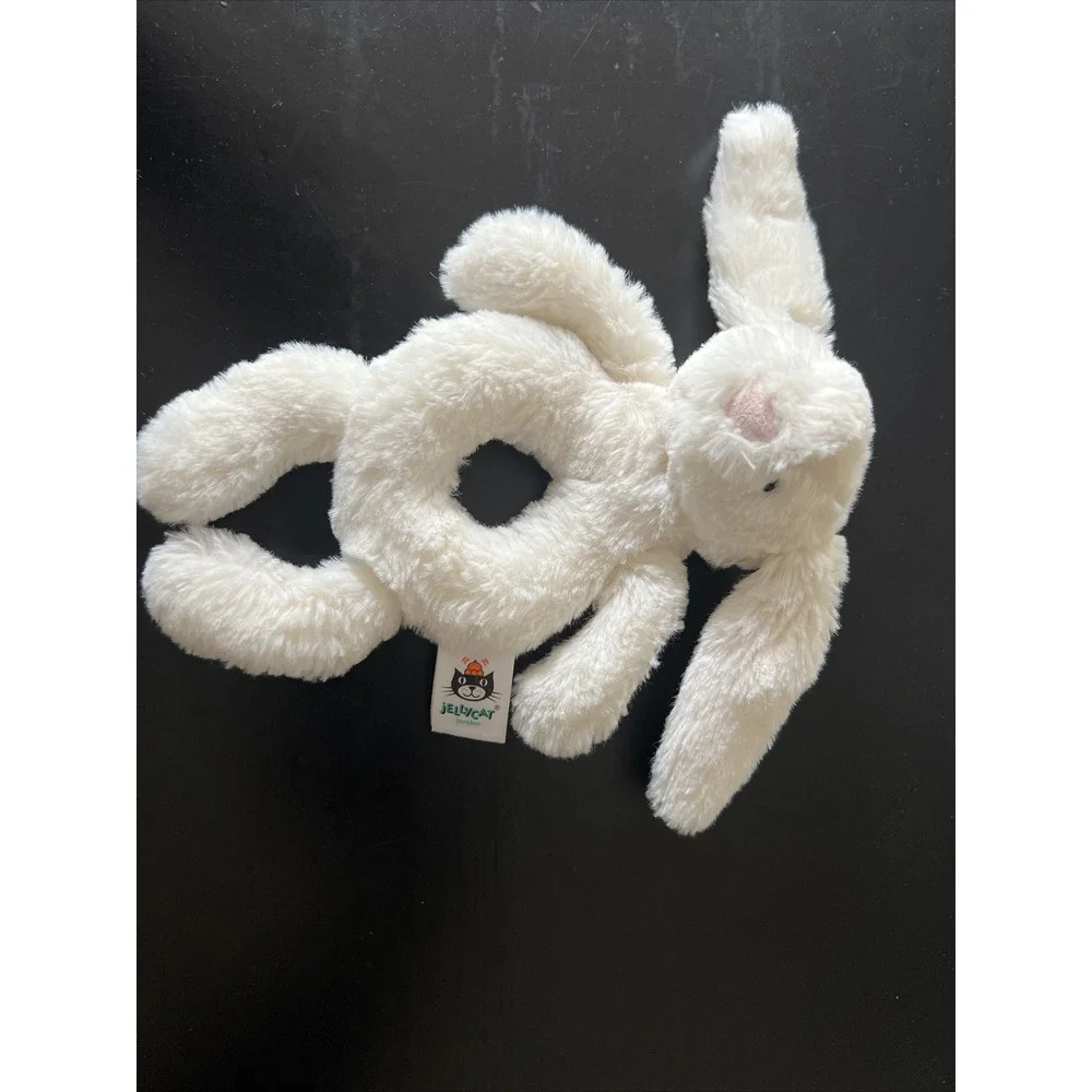 Little Jellycat London Cream White Bunny Rabbit Plush Rattle Ring Baby Toy 7